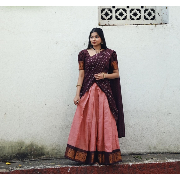Madurai Cotton Zari Kattam Half Saree Material - image 5