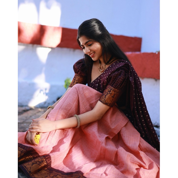 Madurai Cotton Zari Kattam Half Saree Material - image 6