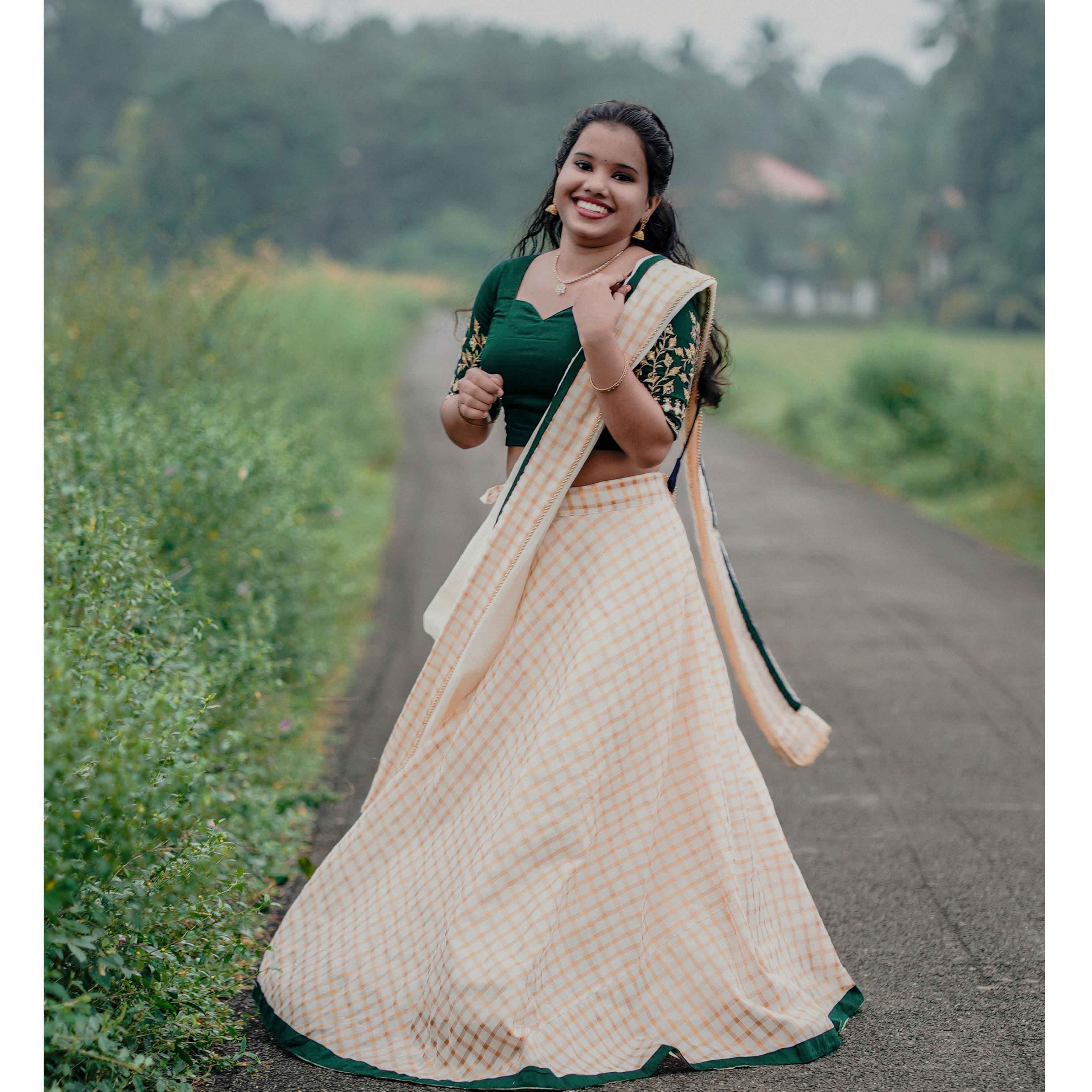 kerala formal dress Indigo mustard Kalamkari Kerala type gown. – Mesmaa