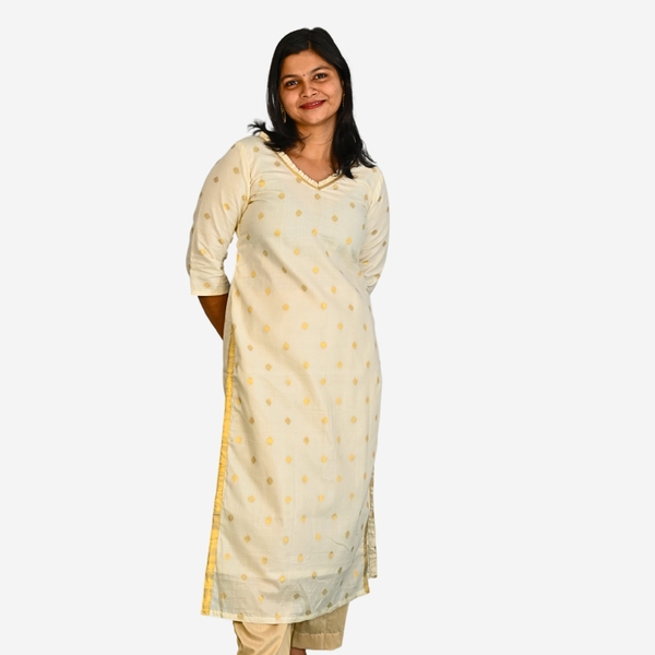 Elegant OffWhite Long Kurti With Zari Buttas - image 2