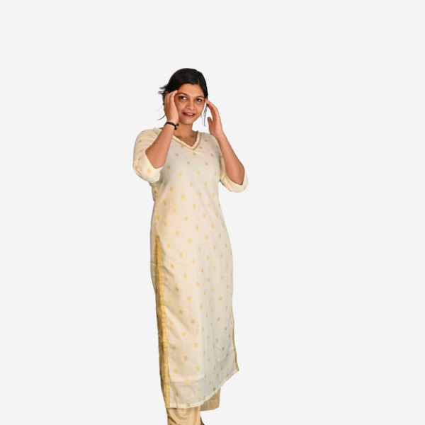 Elegant OffWhite Long Kurti With Zari Buttas - image 3