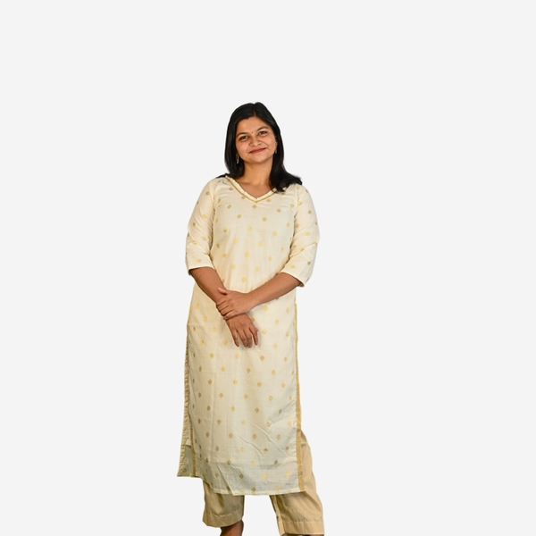 Elegant OffWhite Long Kurti With Zari Buttas - image 1