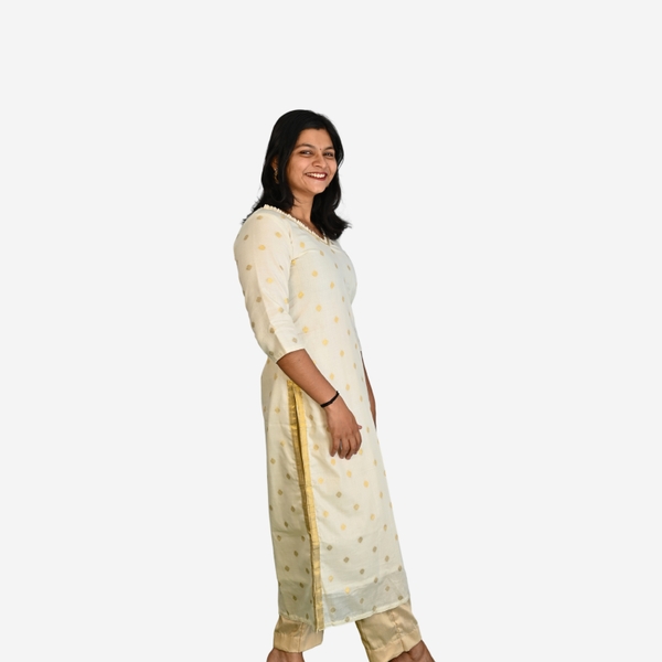 Elegant OffWhite Long Kurti With Zari Buttas thumbnail 4