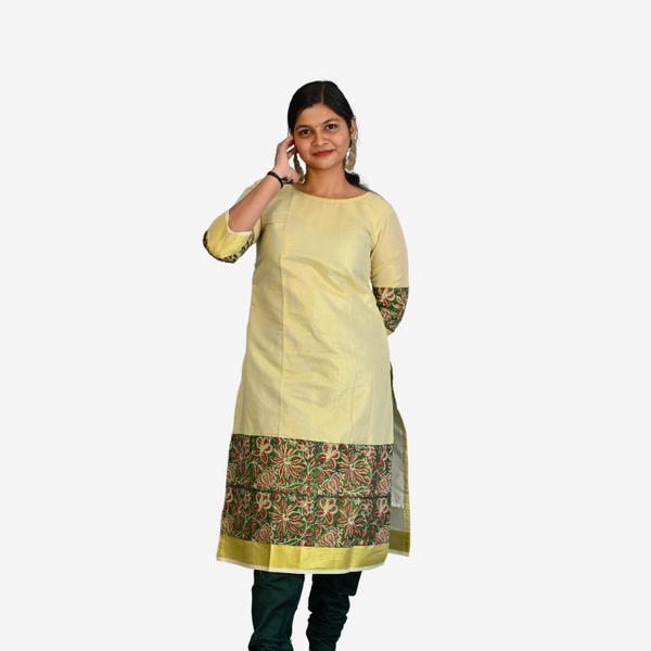 Kerala Kasavu Kurti With Traditional Hand Block Prints thumbnail 2