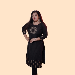 Black Ethnic Kurti with Intricate Cording Embroidery