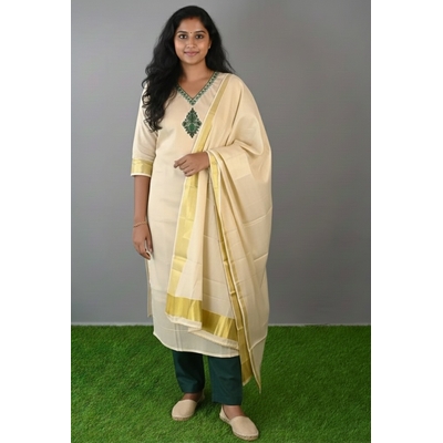  Kerala Kasavu Stitched Salwar Set