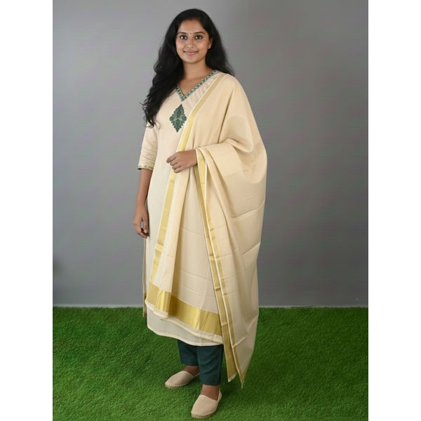  Kerala Kasavu Stitched Salwar Set thumbnail 2