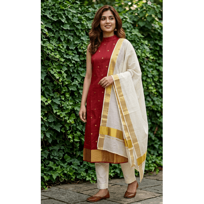 Kerala Kasavu Kurti Set