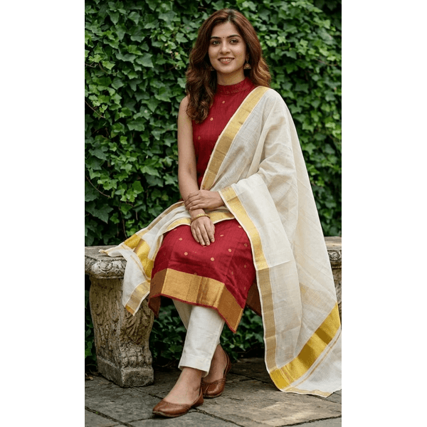 Kerala Kasavu Kurti Set thumbnail 4