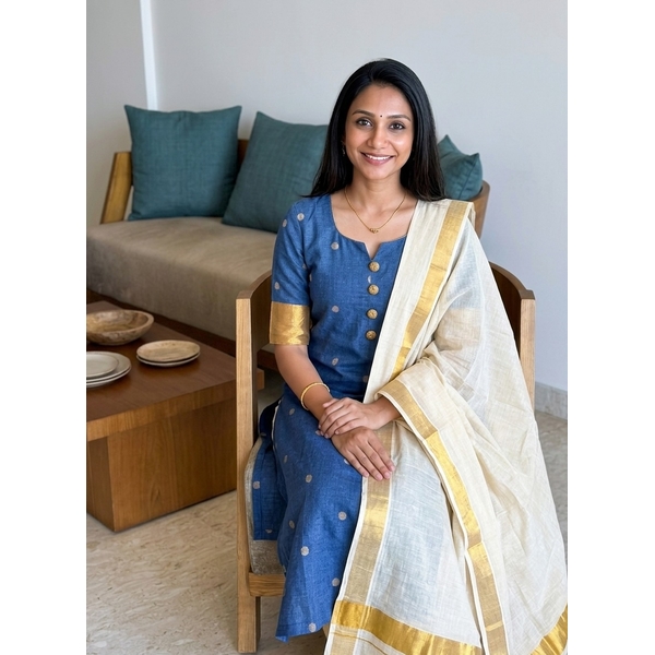 Kerala Kasavu Kurti Set - image 2