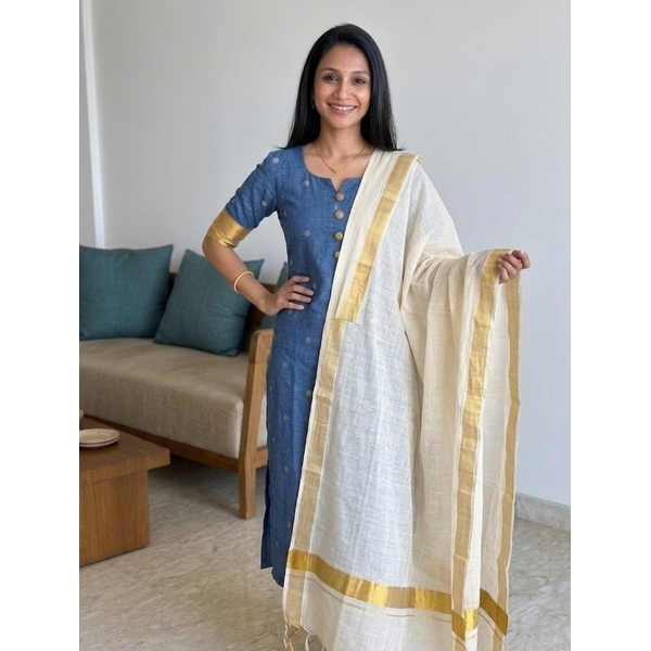 Kerala Kasavu Kurti Set thumbnail 3