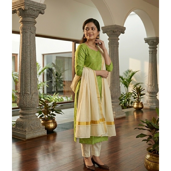 Kerala Kasavu Kurti Set thumbnail 2
