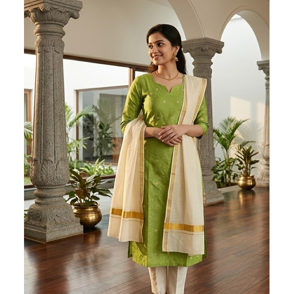Kerala Kasavu Kurti Set thumbnail 3