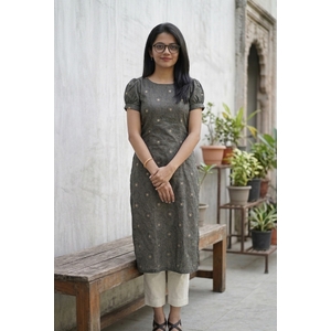 Charcoal Grey Kurti With Ivory Straight Pants