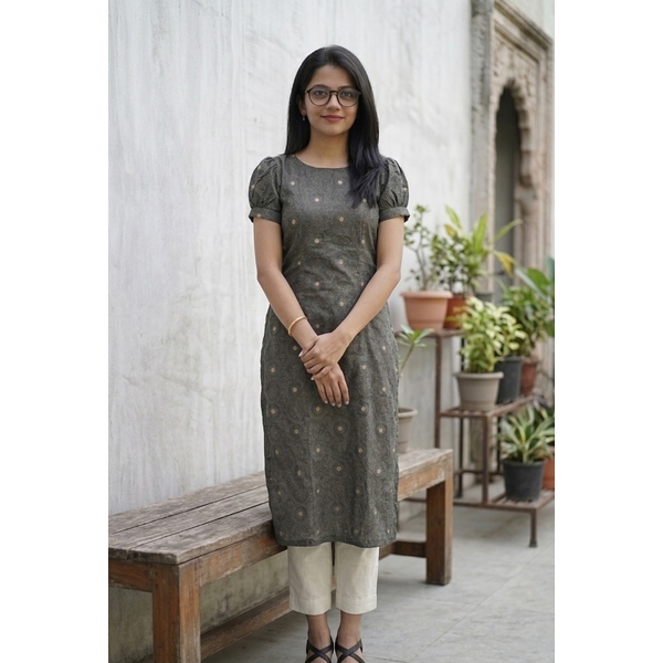 Charcoal Grey Kurti With Ivory Straight Pants - image 1