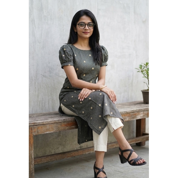 Charcoal Grey Kurti With Ivory Straight Pants - image 2