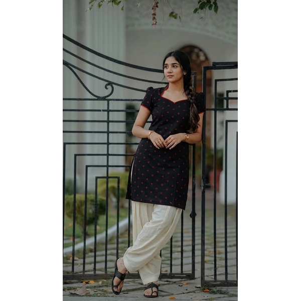 Classic Black Butti Kurta with Red Piping thumbnail 1