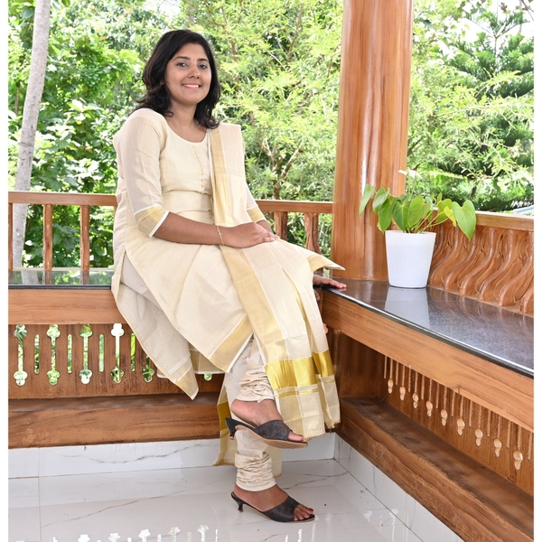 Kerala Kasavu Stitched Salwar Set - image 3