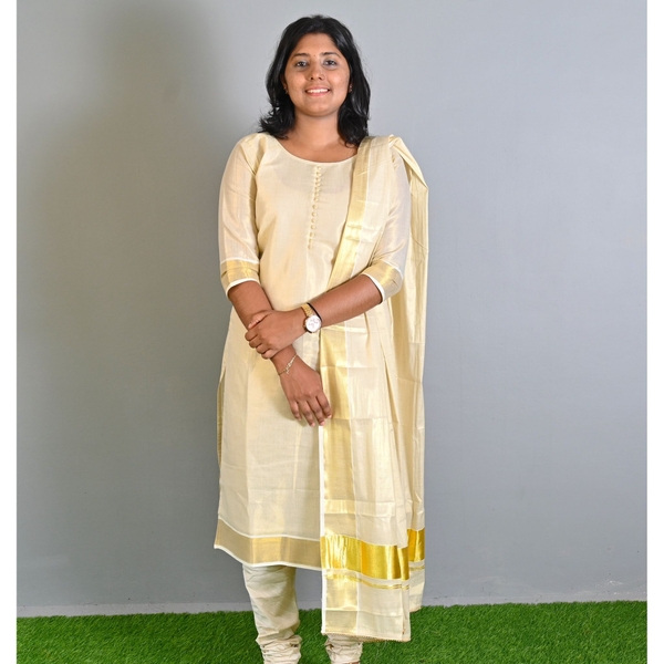 Kerala Kasavu Stitched Salwar Set - image 1