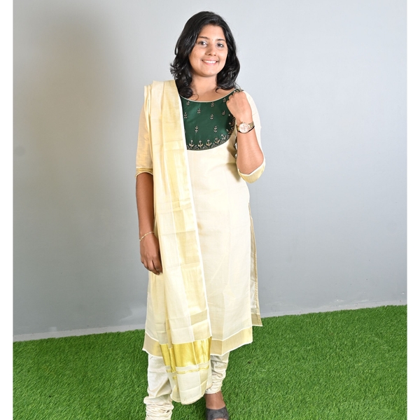 Onam Special Kerala Kasavu Stitched Salwar Set - image 3