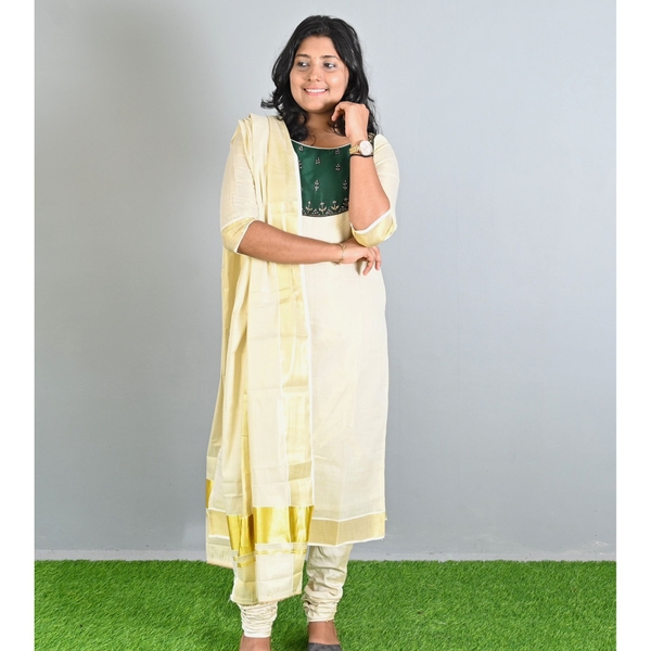 Onam Special Kerala Kasavu Stitched Salwar Set - image 2