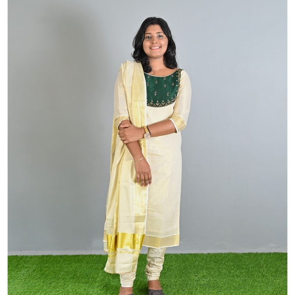 Onam Special Kerala Kasavu Stitched Salwar Set thumbnail 1
