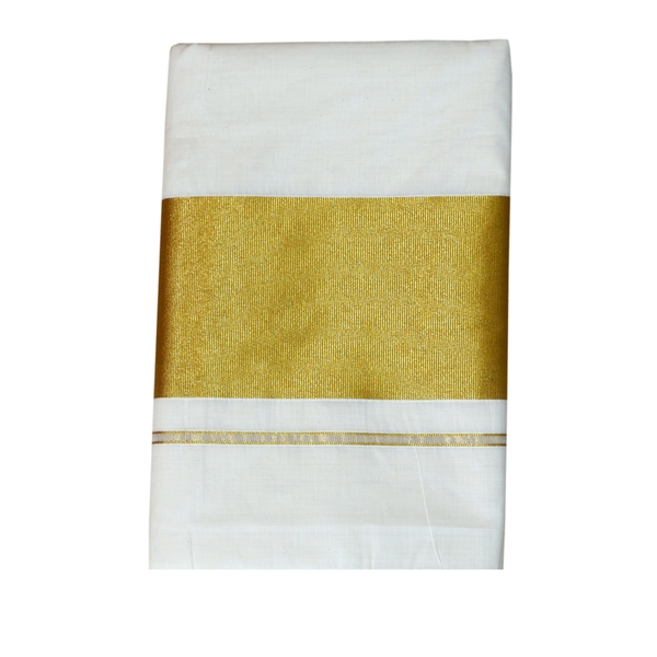 Traditional Cotton Kerala Saree With 5 Inch Golden Border thumbnail 2
