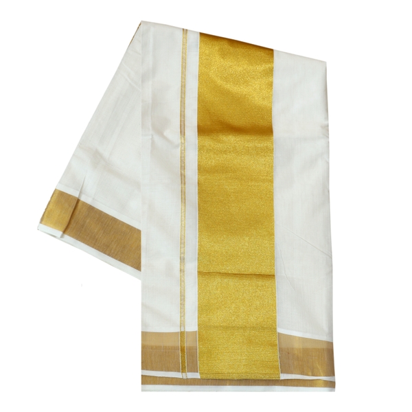 Traditional Cotton Kerala Saree With 5 Inch Golden Border - image 3