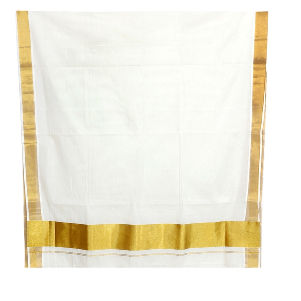 Traditional Cotton Kerala Saree With 5 Inch Golden Border thumbnail 4