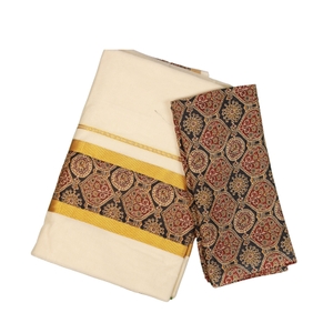 Ajrakh Appliqued Kerala Cotton Saree