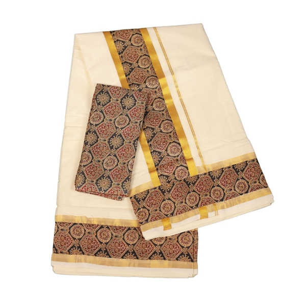 Ajrakh Appliqued Kerala Cotton Saree - image 2