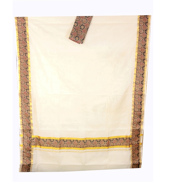 Ajrakh Appliqued Kerala Cotton Saree - image 3