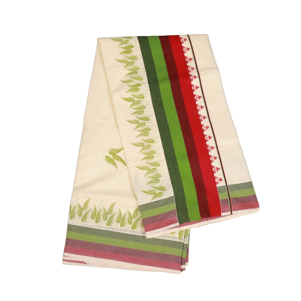 Cotton Kerala Saree With Floral Prints thumbnail 2