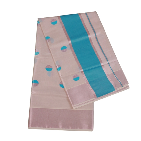 Pholka Dots Rose Gold Kerala Tissue Saree - image 2