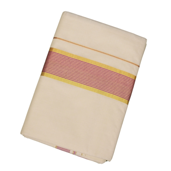 Cotton Set Saree Purple And Golden Border thumbnail 1