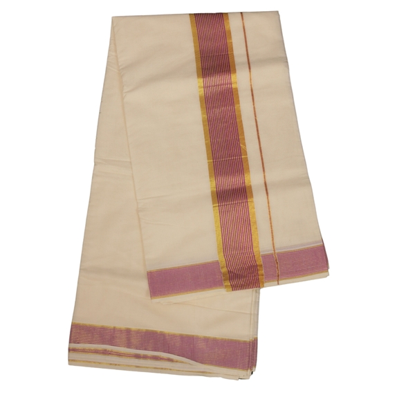 Cotton Set Saree Purple And Golden Border - image 2