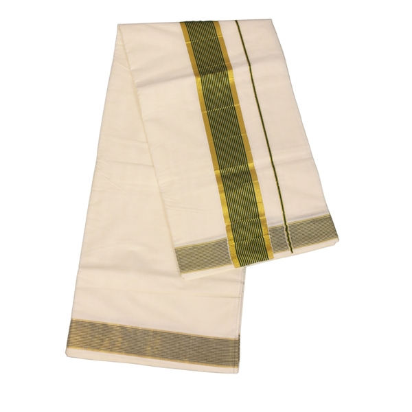 Cotton Set Saree Green And Golden Border - image 2