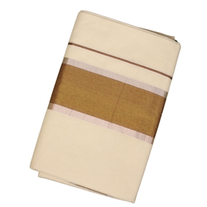 Cotton Set Saree Coffee Brown and Silver Border
