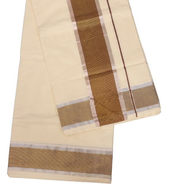 Cotton Set Saree Coffee Brown and Silver Border thumbnail 2