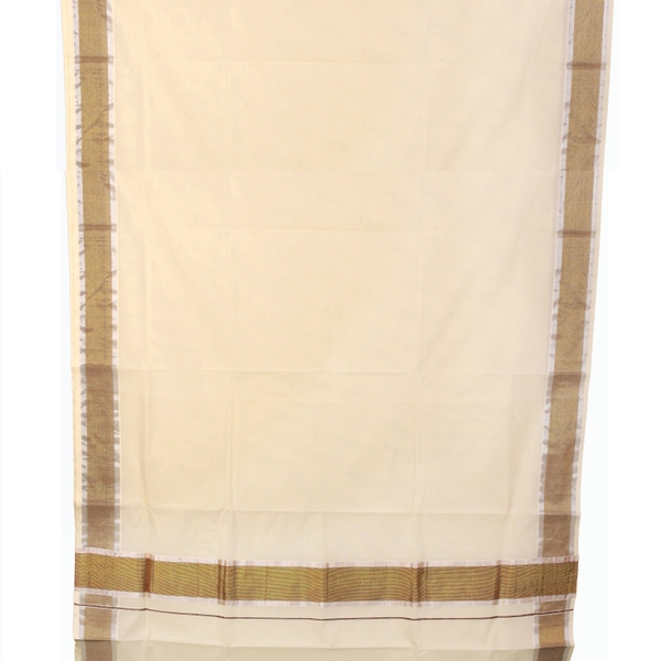Cotton Set Saree Coffee Brown and Silver Border - image 3