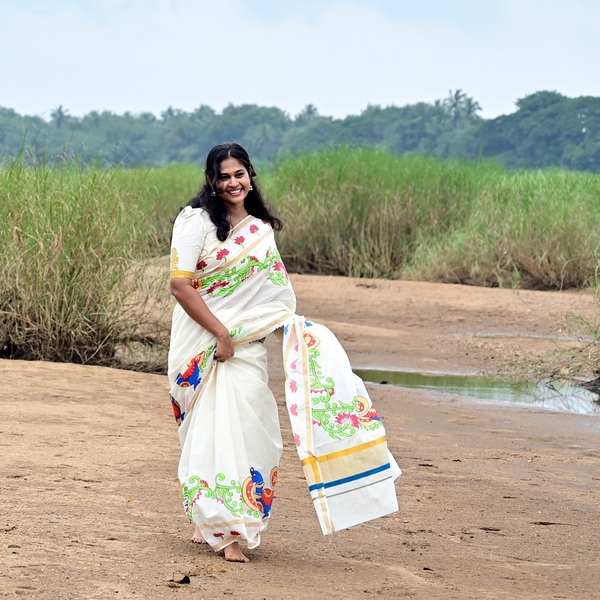 Hand Painted Kerala Kasavu Saree thumbnail 1
