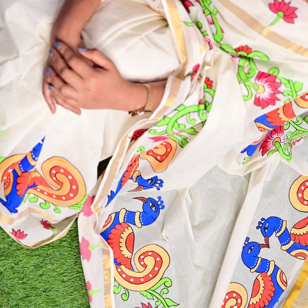 Hand Painted Kerala Kasavu Saree thumbnail 3