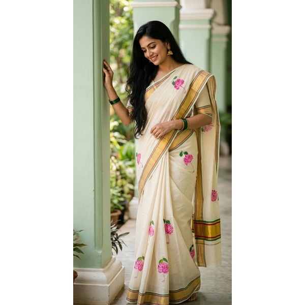 Onam Special Hand Painted Chembarathi Kasavu Saree
