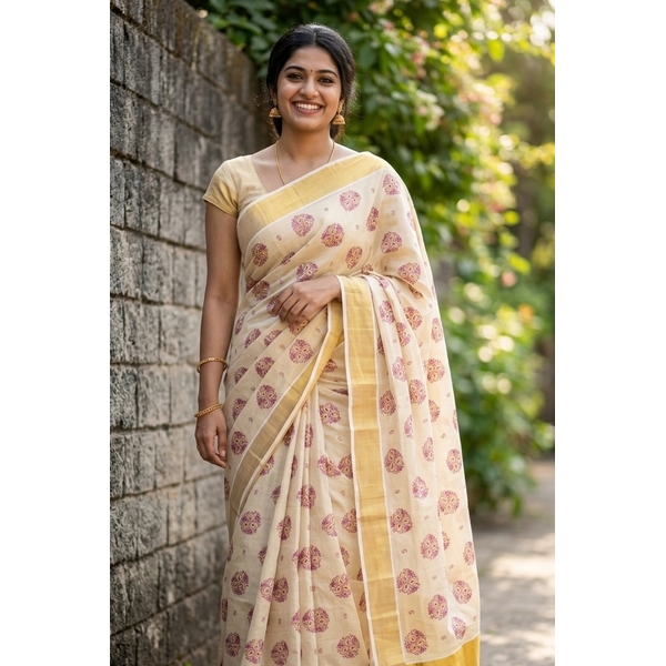 Kerala Kasavu Saree With Embroidery