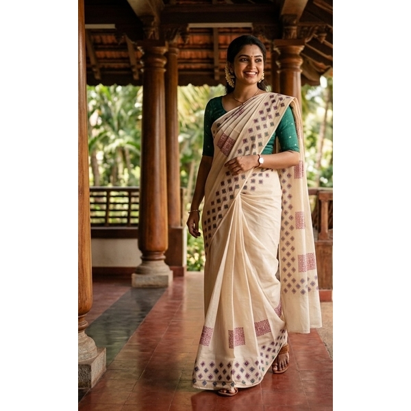 Printed Kerala Kasavu Saree