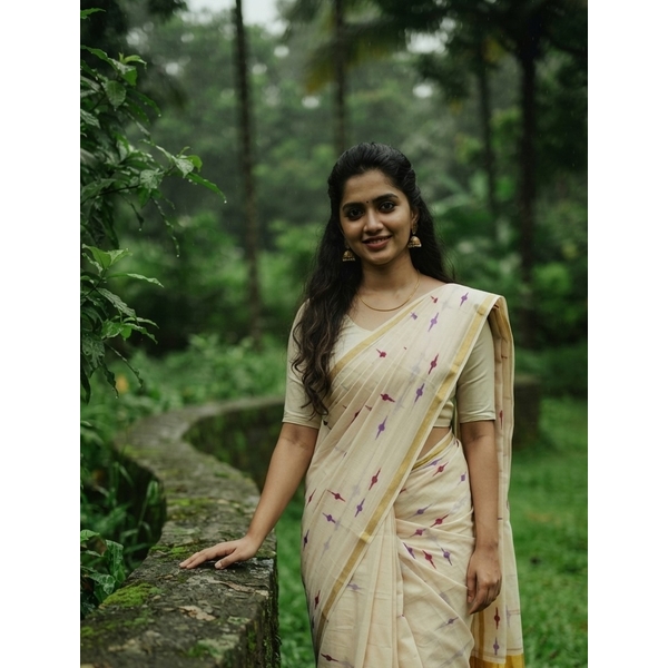 Printed Kerala Kasavu Saree