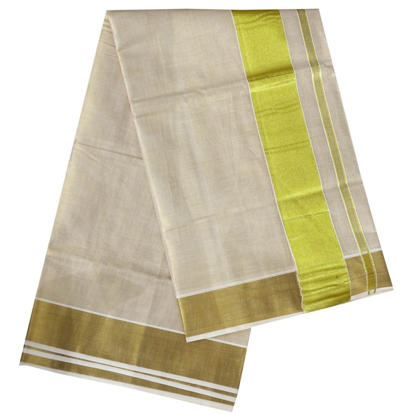 Ekatva Plain Tissue Saree With 3 Inch Golden Kasavu Border thumbnail 3