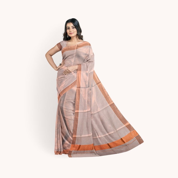 Kerala Tissue Saree With Copper Border thumbnail 1