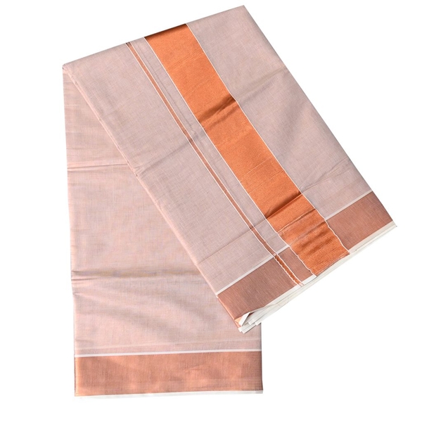 Kerala Tissue Saree With Copper Border thumbnail 3