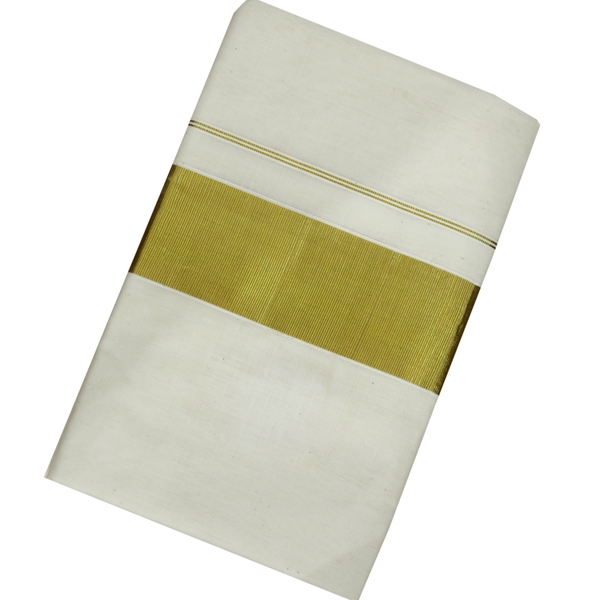 Traditional Cotton Kerala Saree With 3 inch Golden Border - image 2